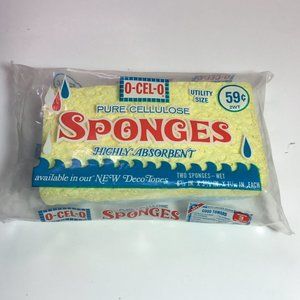 Lot Of 2 Double Pack Vintage 1975 O-cel-o Utility Sponges Blue & Yellows USA NOS